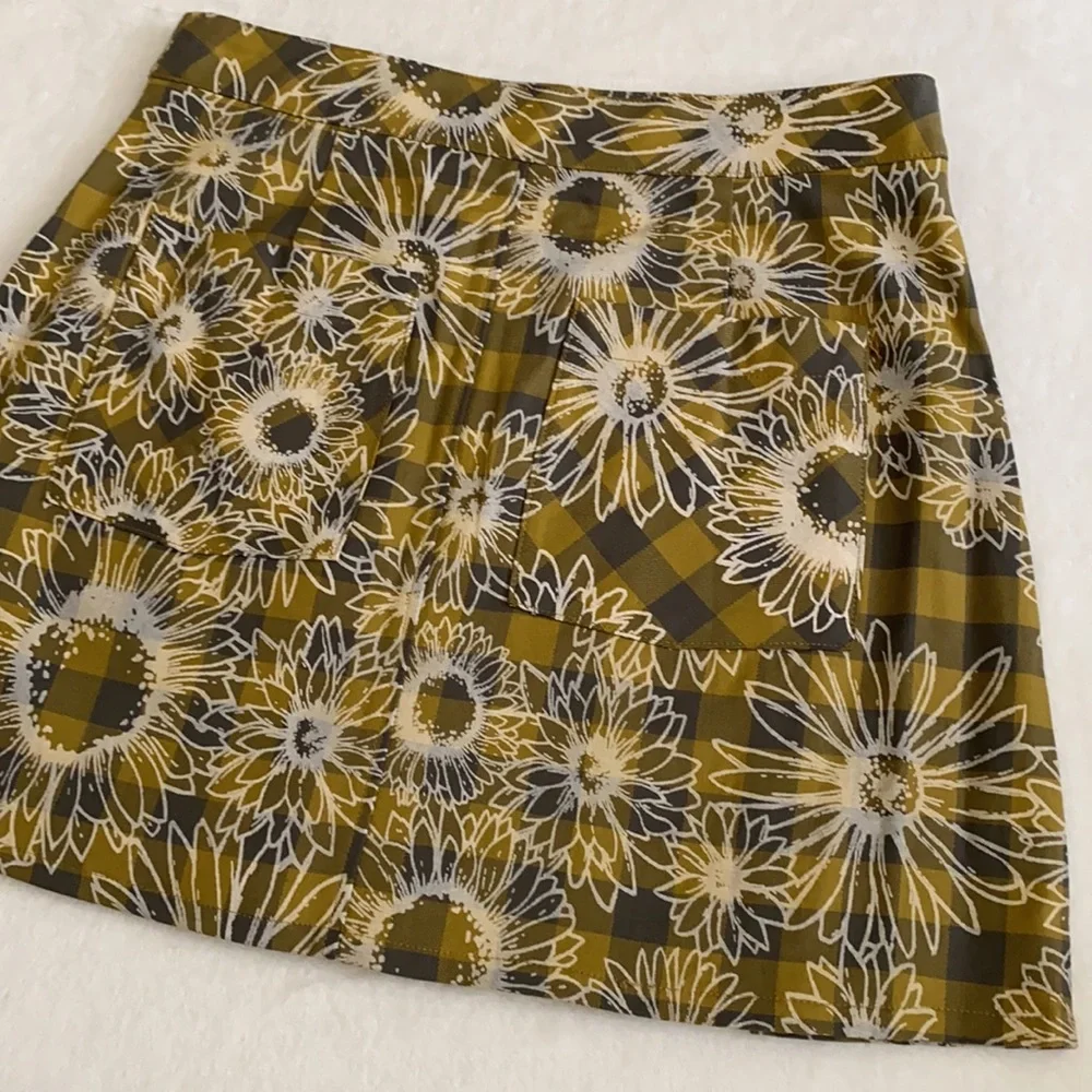 Urban Outfitters | Boho Dark Academia Pleated Plaid Floral Mini Wrap Front Skirt - Picture 14 of 16
